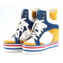 Высококачественные женские ботильоны из натуральной кожи с высоким берцем на шнуровке; увеличивающий рост с внутренним каблуком и толстой стелькой; Повседневная обувь из натуральной кожи на танкетке