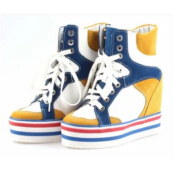 

top quality all genuine leather women high top lace up ankle boots height increasing elevator casual shoes genuine leather wedge