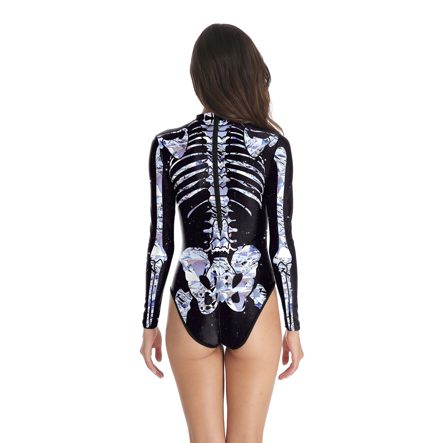 NADANBAO с длинным рукавом Купальник для женщин одна деталь купальник 3d печатных скелет, череп на Хэллоуин одежда для плавания купальный костюм для женщин