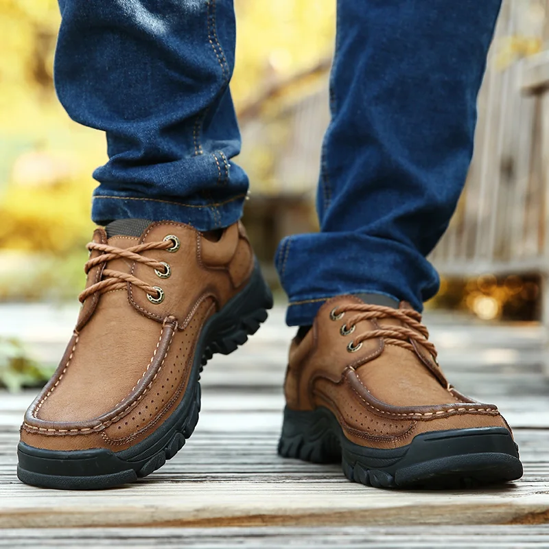 Мужская походная обувь; удобные уличные кроссовки из воловьей кожи с первым слоем; Мужские дышащие походные спортивные ботинки; нескользящие ботинки