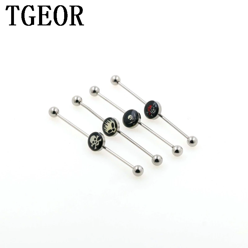 

scaffold barbells Charm 10pcs surgical Stainless Steel skull skeleton logo industrial barbell piercing free shipping