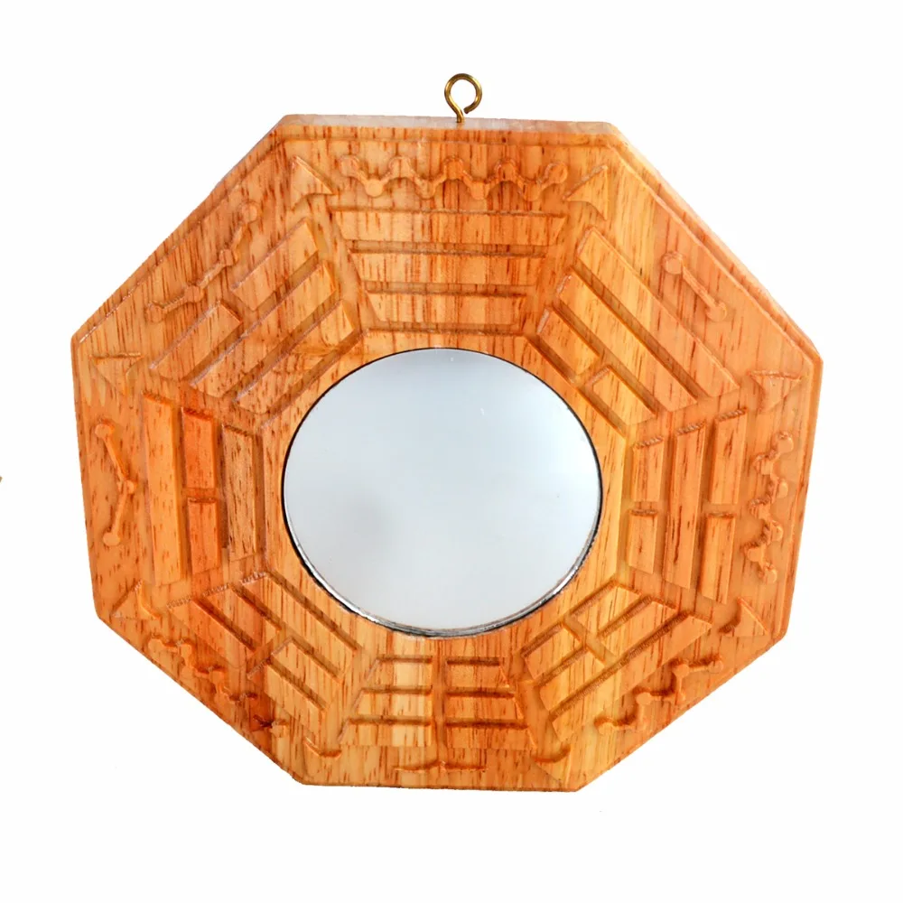 Feng Shui Peach Wood Convex Bagua Mirrors Pakua 6 Inch /Convex Bagua