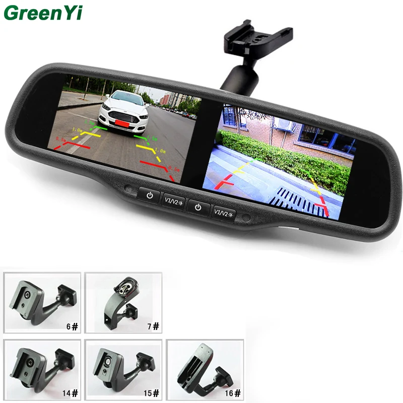 GreenYi HD двойной 800*480 экран 4 3 &quotTFT lcd Зеркало заднего вида автомобильный монитор