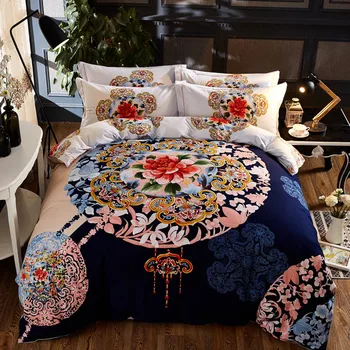 

Home Bed set Peony bedding set bohemia 100% cotton duvet cover+ flat sheet+Pillowcase 4pcs flower bed linens floarl bedclothes