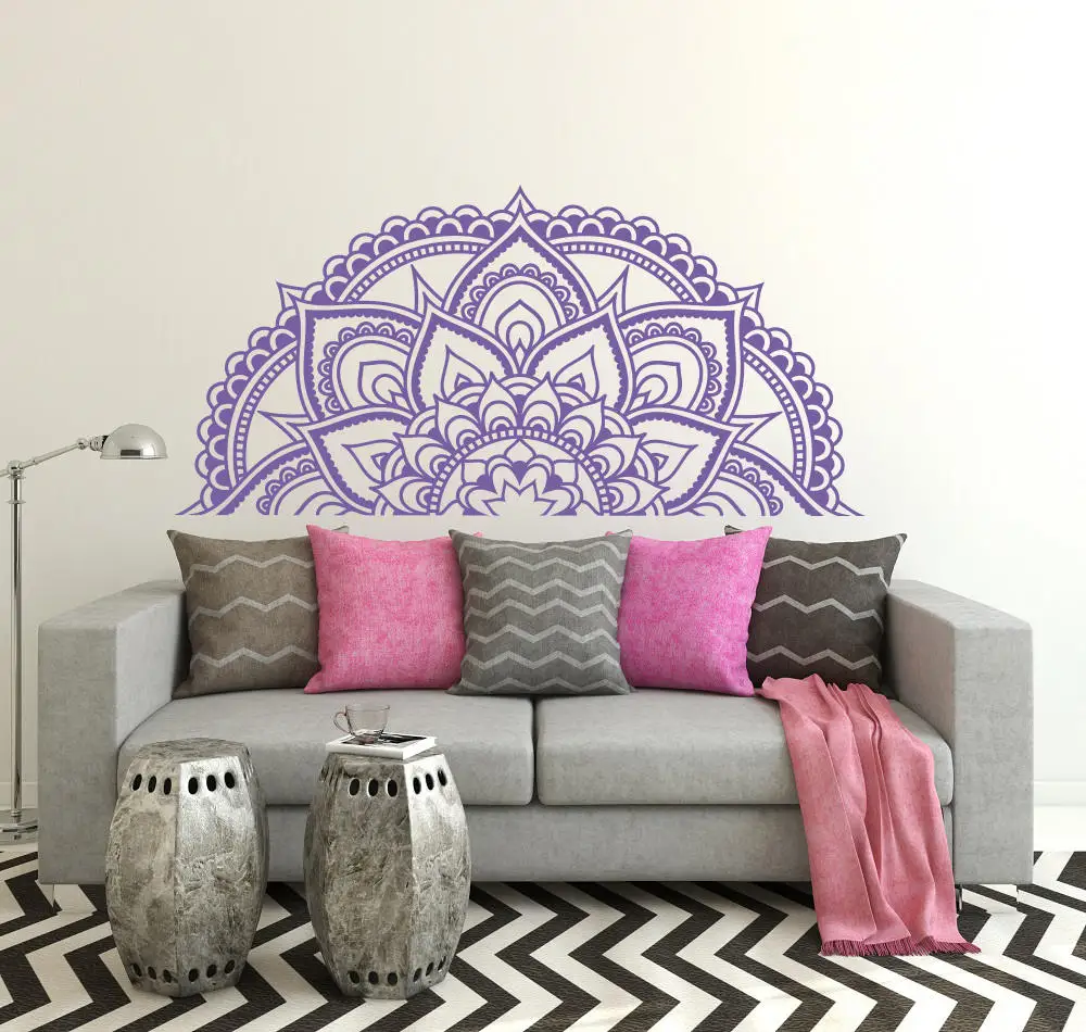 Современный дизайн, половинный цветочный узор в виде мандалы, наклейки на стену для спальни, изголовье, наклейка на стену, стиль бохо, художественная Фреска, для гостиной, Z923