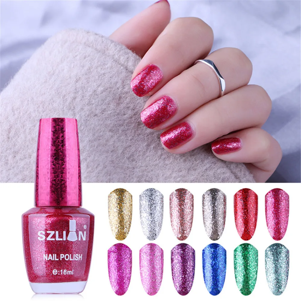 18ML Sparkling Frosted Sequins Nail Polish Long Lasting Easy To Color Color Rendering High