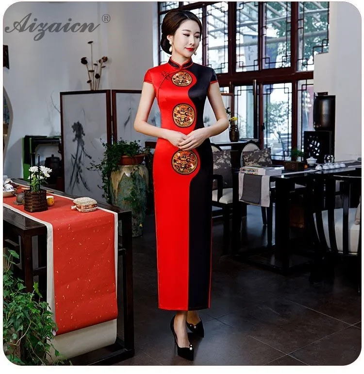 Новый двойной цвет Cheongsam мода шелк Ци Пао современный Slim Fit Qipao для женщин китайское традиционное платье вечерние платья Винтаж