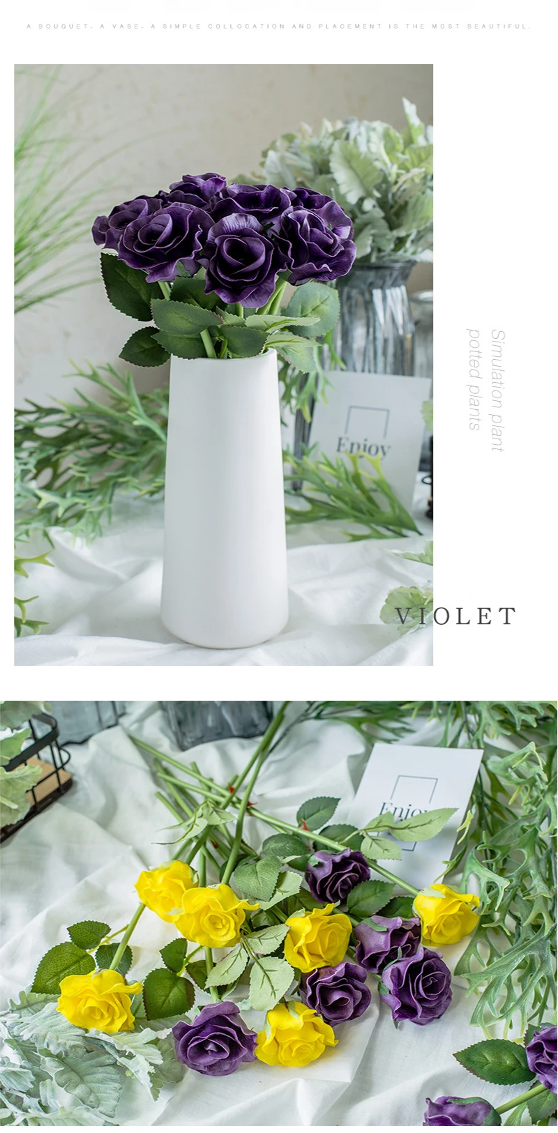 Розы белые искусственные шелковые цветы высокое качество букет 30 см 1 шт. Искусственные цветы украшение для свадьбы Дома Сан Валентин