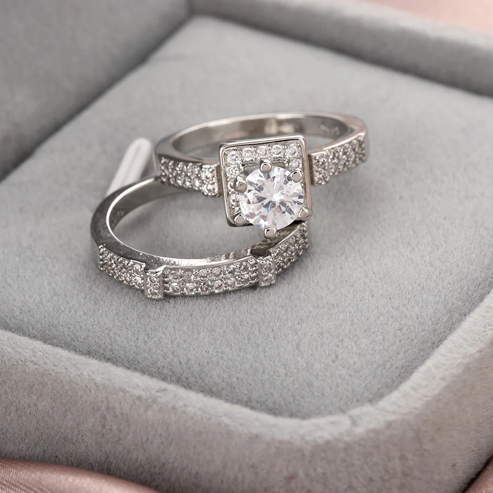 1 Set New Superb Women Shiny White Engagement Ring Elegant Stackable