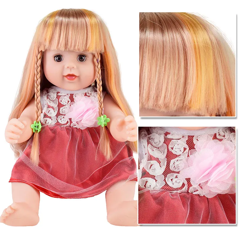 

close eyes baby doll ! red hair dye real reborn dolls blink 43cm silicone vinly long hair doll baby dolls dress toys
