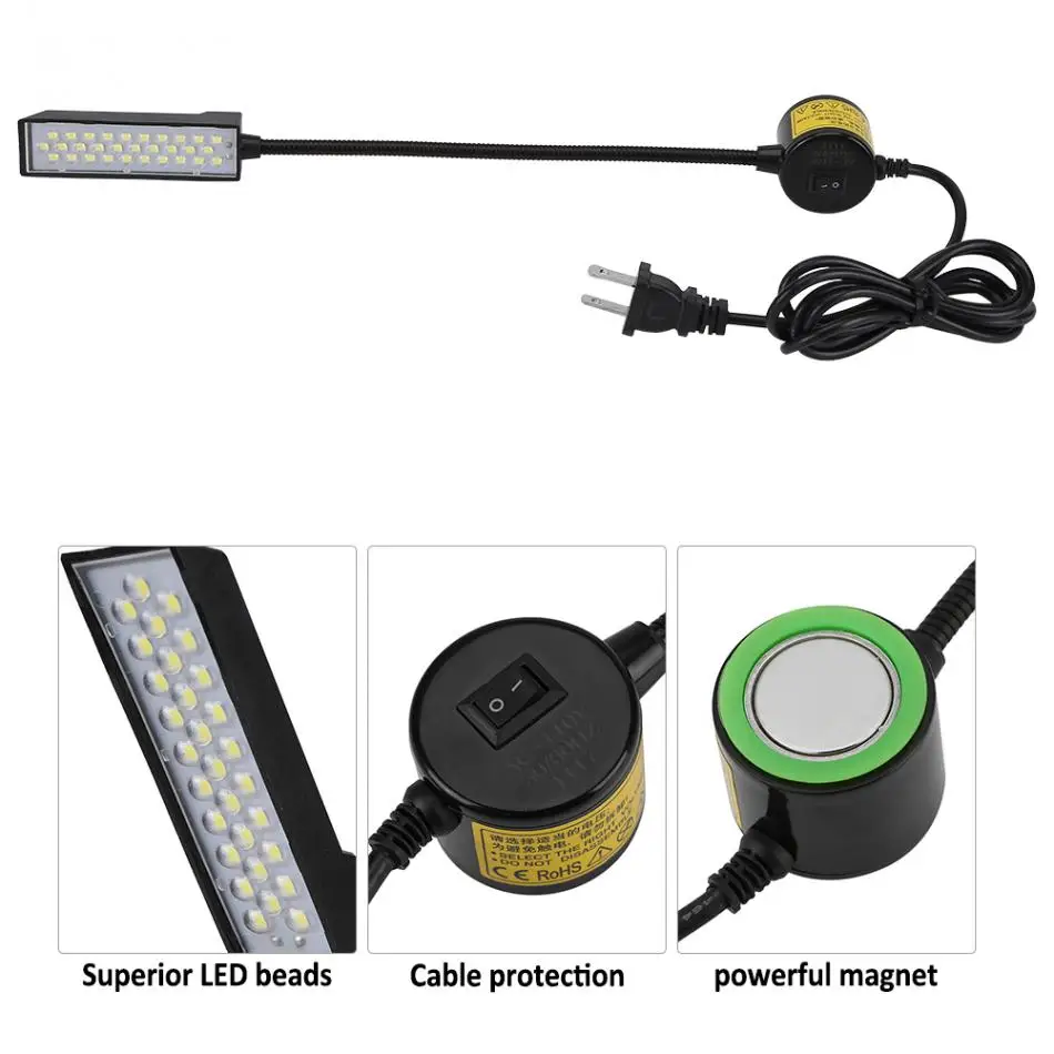 1 шт. 30-светодиодный светильник лампа магнитное основание переключатель крепления для швейной машины Рабочий светильник Gooseneck лампа
