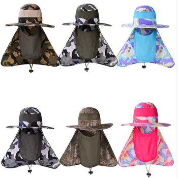 

Wide Brim Summer Anti Mosquito Cap Fishing Bucket Hat Face Neck Protection Flap Sun Cap Outdoor Men Women Camouflage Jungle Hats