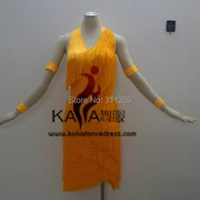 Лидер продаж! KAKA-L140250, Женская Одежда для танцев, желтого золота с бахромой платье латинский танец, сальса платье Танго, Самба Румба Чача платье для латиноамериканских танцев