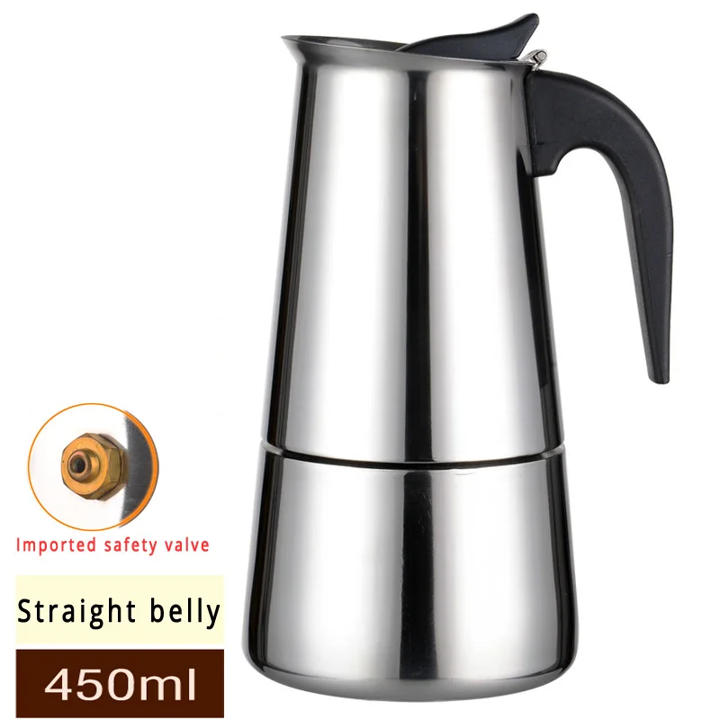 

450ML Italian Moka Cafetiere Stainless Coffee Maker Self-help Espresso Coffe Mocha Pot Latte Stovetop Filter Coffee Pots
