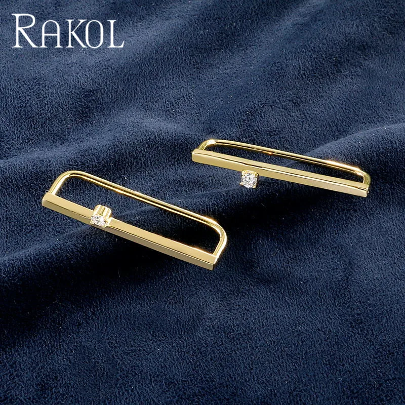 Женские серьги клипсы с фианитом RAKOL золотые для ушей праздничные аксессуары на
