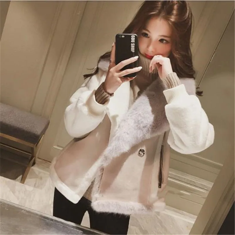 2018 Chaud Veste De Vestes Tops Survêtement Automne Femelle Pink Courte Lâche D'agneau Peluche Chic A1093 white Fourrure Purple En Femmes creamy Hiver Nouveau Manteau Daim wzqU6dUt