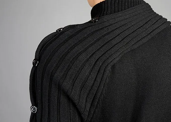 QUANBO Spring Autumn New Sweaters Men Personality Scarf collar Winter Pullover Male Slim Fit Lrregular Men Knitwear sweater