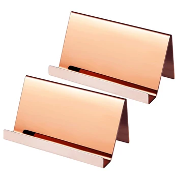 

2 Pack Stainless Steel Business Cards Holders Desktop Card Display Business Card Rack Organizer(Rose Gold)