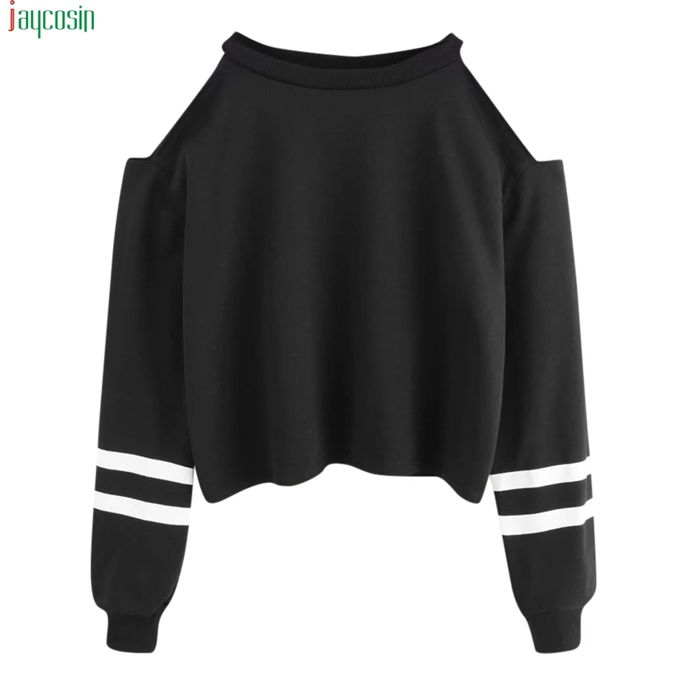 

JAYCOSIN fashion Sweatshirt Women Off Shoulder Long Sleeve Blouse Sweatshirt female Crop Pullover Casual Tops Hoodies Shirt 2019