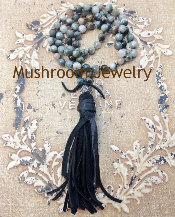 Rhinestone Metal Bead Knote Agate Baads Leather Necklace Women Boho | Украшения и аксессуары