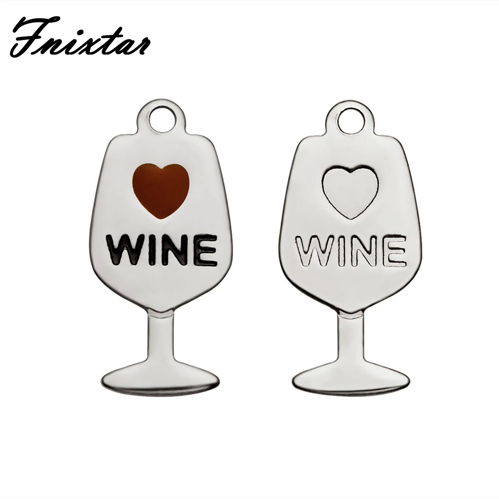 Fnixtar Fashion Steel Alphabet Charms Letter 8*18mm Wine Enamel Metal Charm Pendants for Jewelry