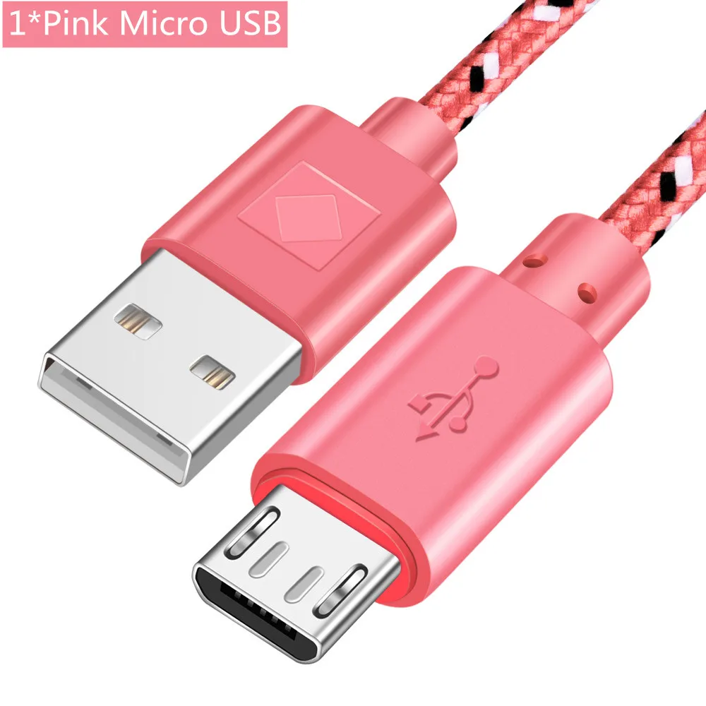 ROMICHW Micro USB кабель для быстрой зарядки USB кабель для передачи данных для samsung huawei Xiaomi LG sony Android мобильный телефон usb зарядный шнур - Цвет: Pink For Micro USB