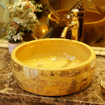 

Jingdezhen Ceramic Bathroom Wash Basin Art Clear Map Series Counter Top Wash Basin Bathroom Sinks vanities wash basin
