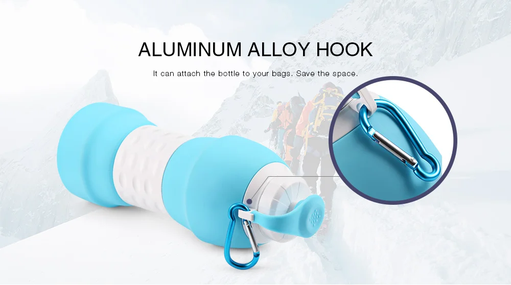 Platinum Silicone Foldable Portable Drinking Water Bottle 580ML Large Capacity