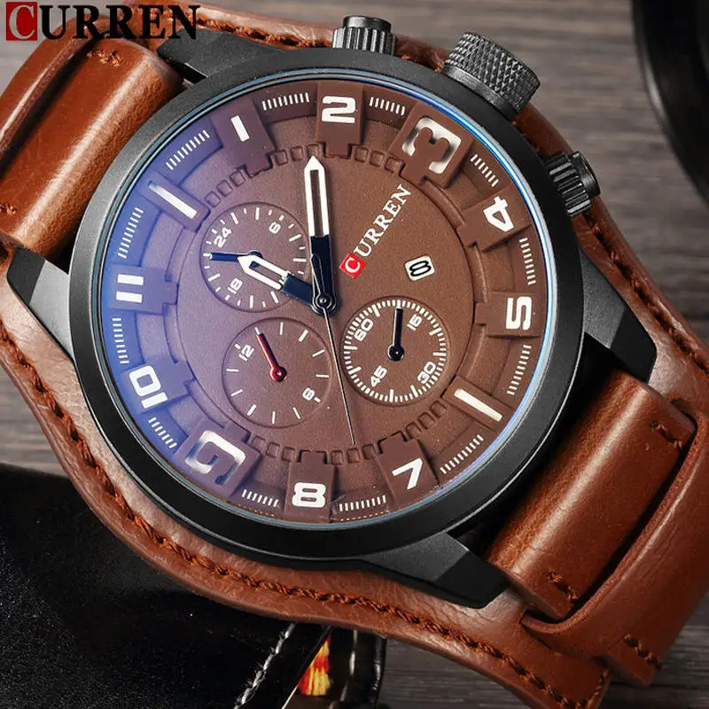 Meilleur CURREN Top Marque De Luxe Mens Watch Hommes Montres Hommes Casual Quartz Montre Bracelet En Cuir Militaire Étanche Horloges Sport Horloge 8225