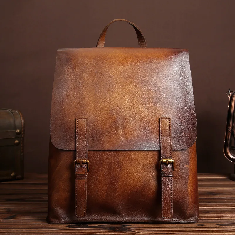 

042018 new hot high quality unisex women men leather vintage backpack