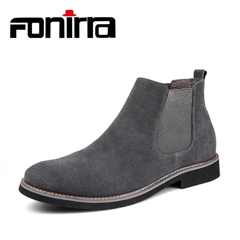 

FONIRRA Fashion Autumn Chelsea Boots Men Slip On Flock Ankle Boots Europe Gentlemen Flats Martin Boots Men Plus Size 38-44 908