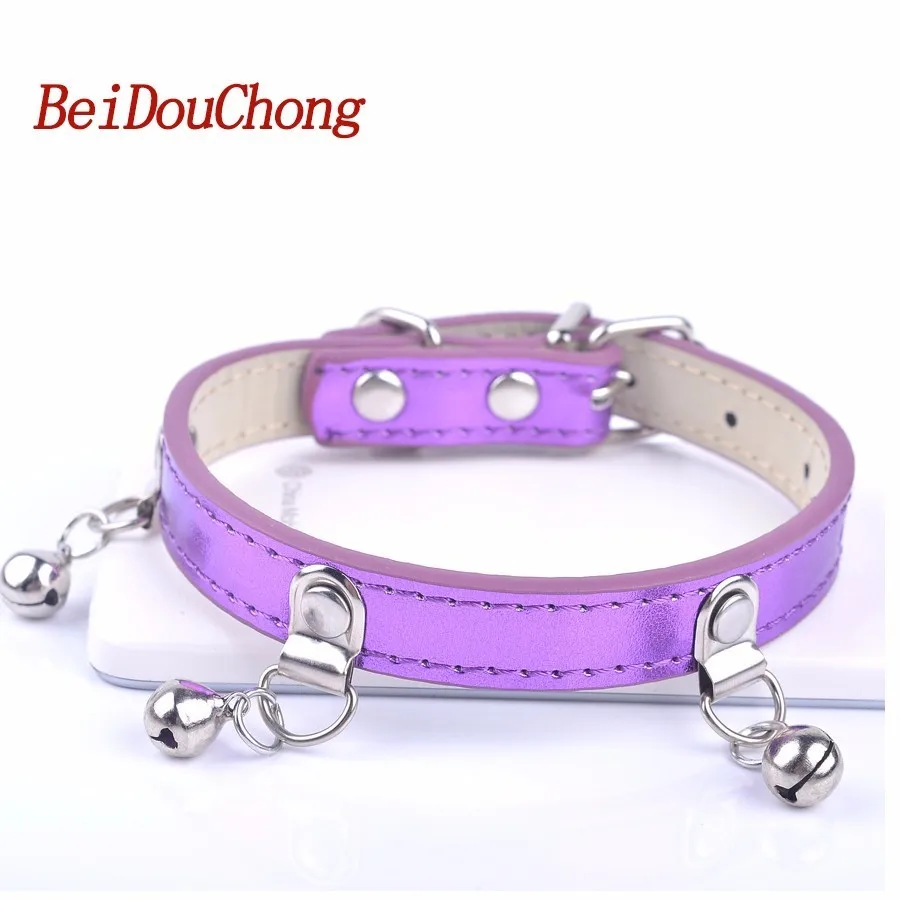 Cute Bells Puppy Dog Collar Designer PU Leather Pet Neck Strap