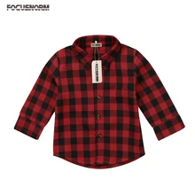 Холодный красный в клетку с принтом для маленьких мальчиков для девочек новая рубашка Топы корректирующие с принтом букв и пуговицы с длинными рукавами модная футболка на сезон весна-осень