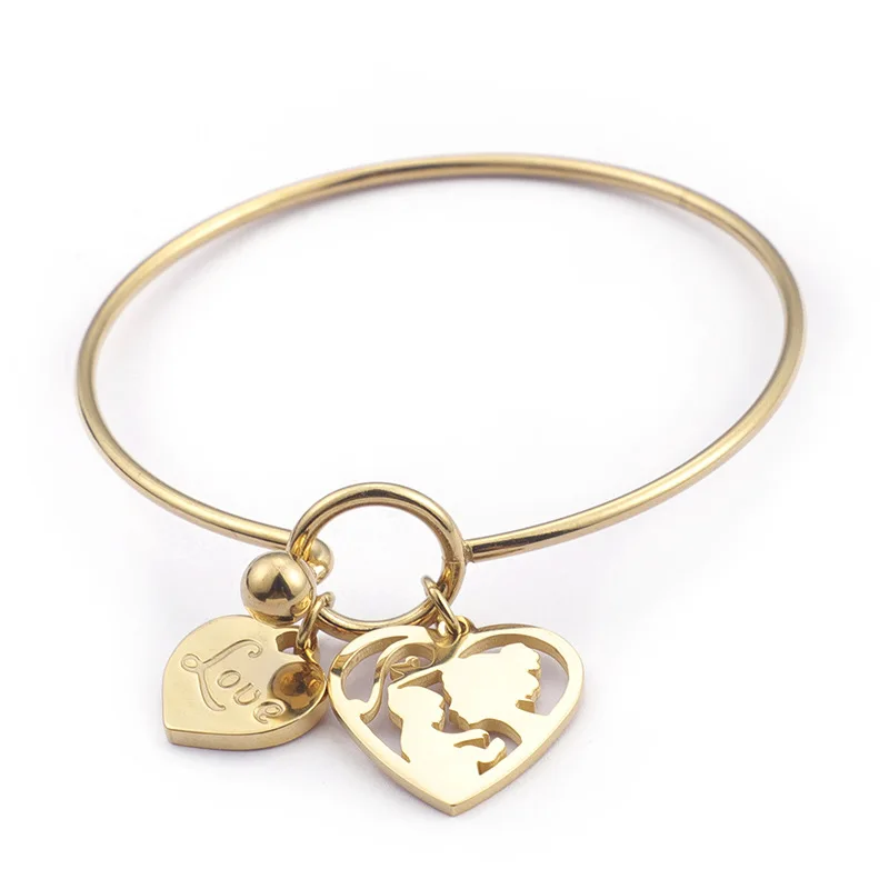 

Fashion Women Mom Eternal Love Baby heart charms pattern Stainless Steel Party Gift Jewelry bracelet bangles Pulsera mujer