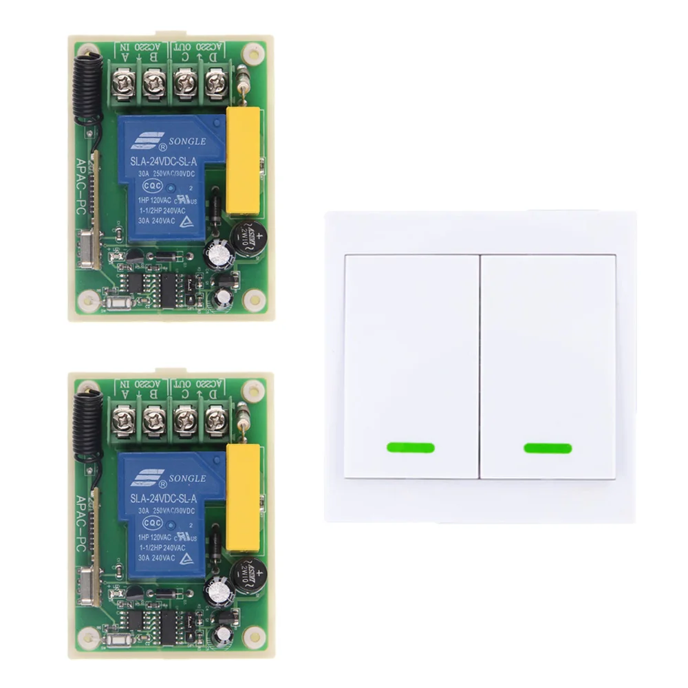 

AC 220V 30A Relay 1 CH 1CH RF Wireless Remote Control Switch System+ 2CH 86 Wall Panel Transmitter For Home Equipment