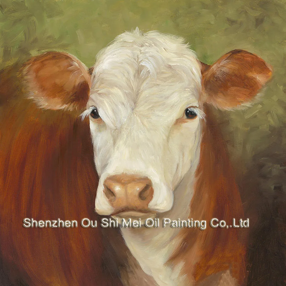 

Hand Painted Top Grade Animal Oil Picture Brown Cow Oil Painting on Canvas for Lving Room Wall Decor Big Size Painting