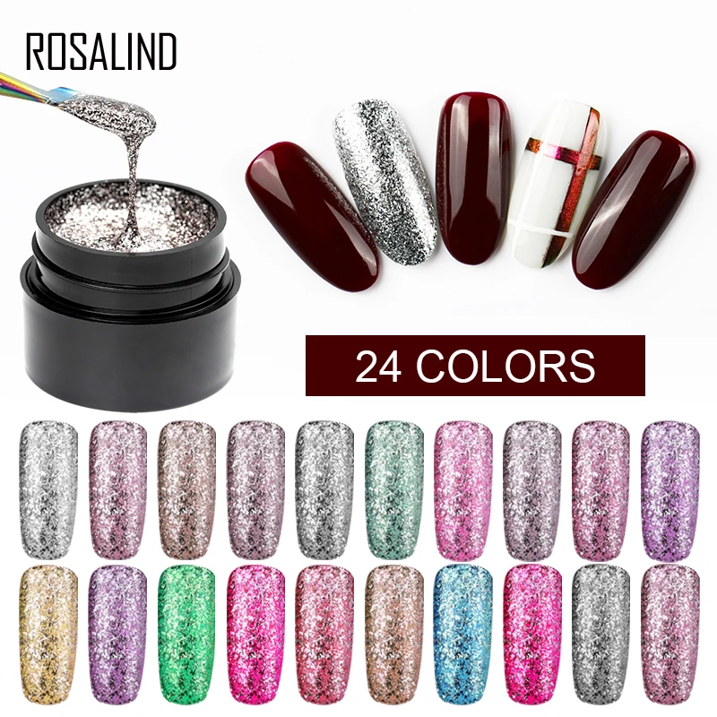 ROSALIND втирка для ногтей гель лак все маникюра глитер дизайн 5ml УФ стразы