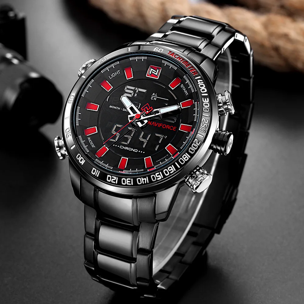 NAVIFORCE 9093 Топ бренд Мужские кварцевые часы модные цифровой светодиодный спортивные часы водонепроницаемые Мужские часы Relogio Masculino