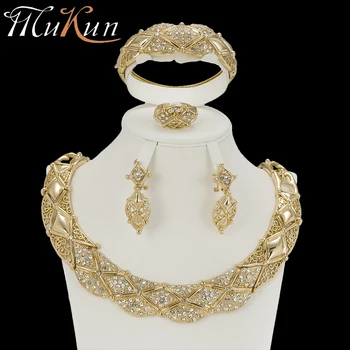 

MuKun trendy nigerian beads necklace jewelry set for wedding crystal african beads jewelry set for women earrings jewellery