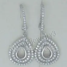 Jewelry Earing Mounts Sets Vintage Pear 4x6mm Solid 18Kt White Gold Semi mount Earrings E147