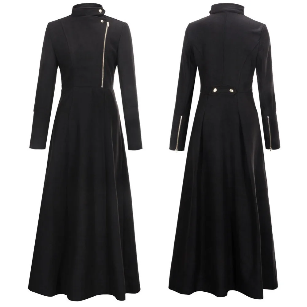 

new 2019 Fashion Autumn winter wool coat lady gold zipper long sleeves women windbreaker woolen cloth evening dress coat female