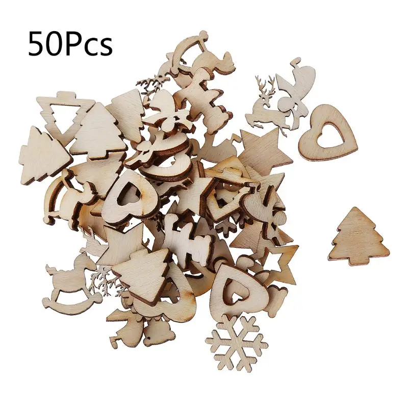 

50Pcs/Bag Laser Cut Wood Christmas Style Embellishment Wooden Shape Craft Wedding Decor