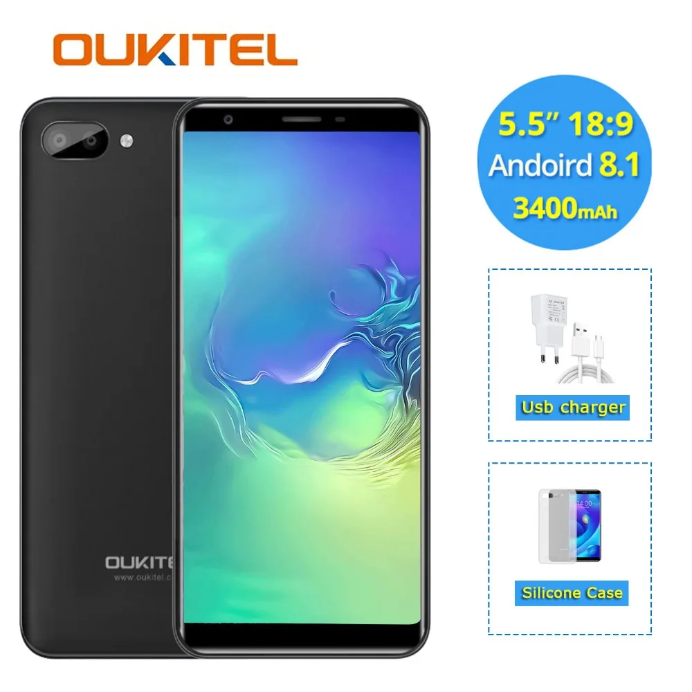 

OUKITEL C11 5.5" 18:9 Display 1G RAM 8G ROM MTK6580A Quad Core 3400mAh Battery 5MP+2MP/2MP Android 8.1 Unlock Smartphone