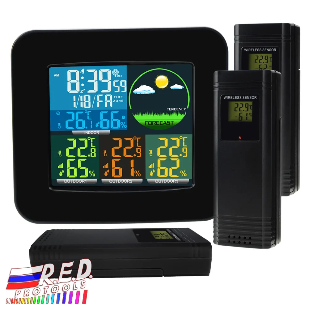 Digital Weather Station RCC DCF with 3 Indoor/ Outdoor Wireless Sensors