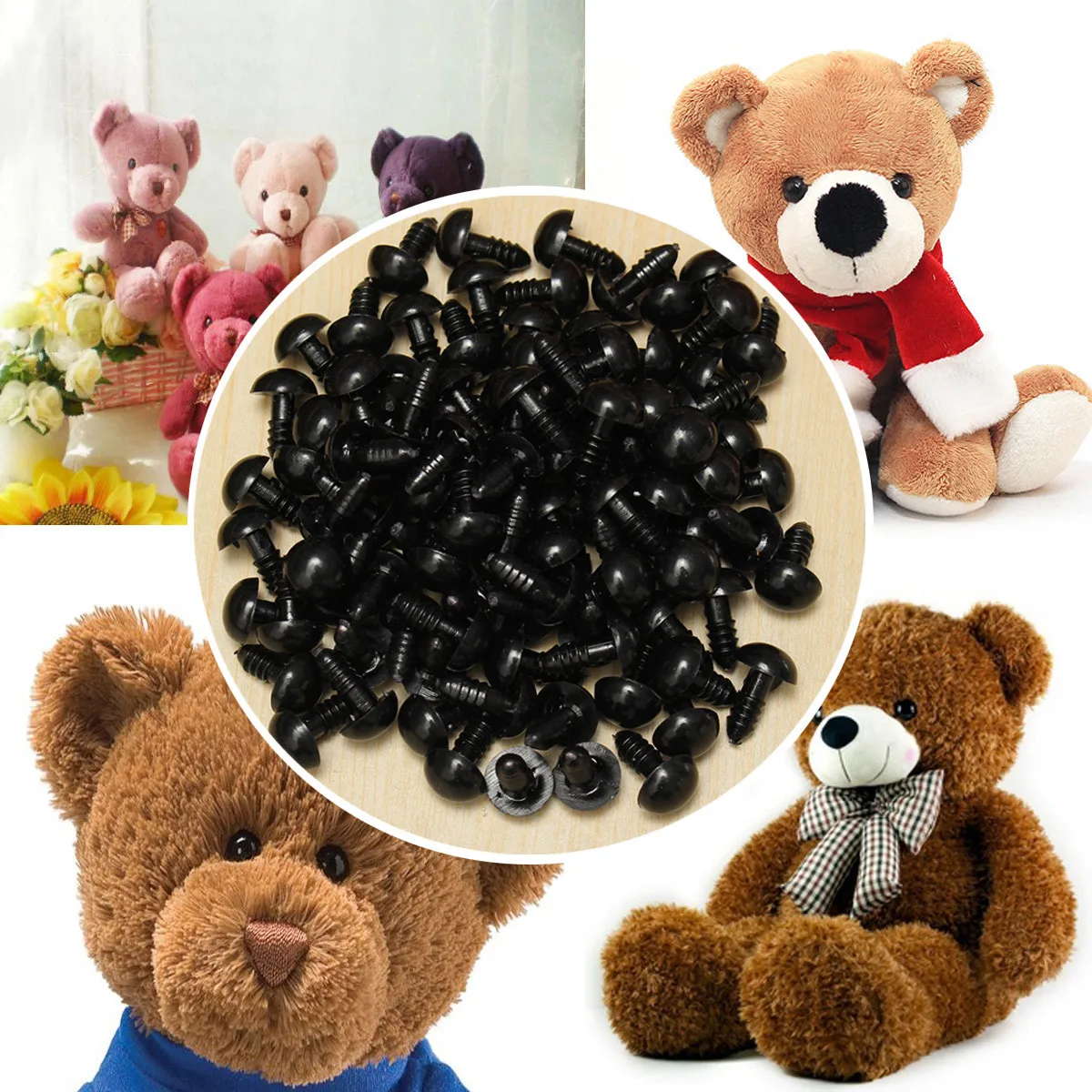 100Pcs/Bag DIY Doll Toy Eyes 12mm Black Plastic Safety Eyes Puppets Doll Crafts Doll Eyes Handmade Accessories with Washers