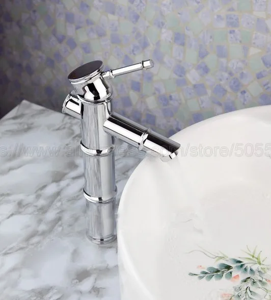 Polished Chrome bathroom sink basin faucet Bamboo style single hole basin faucet hot and cold tap znf047