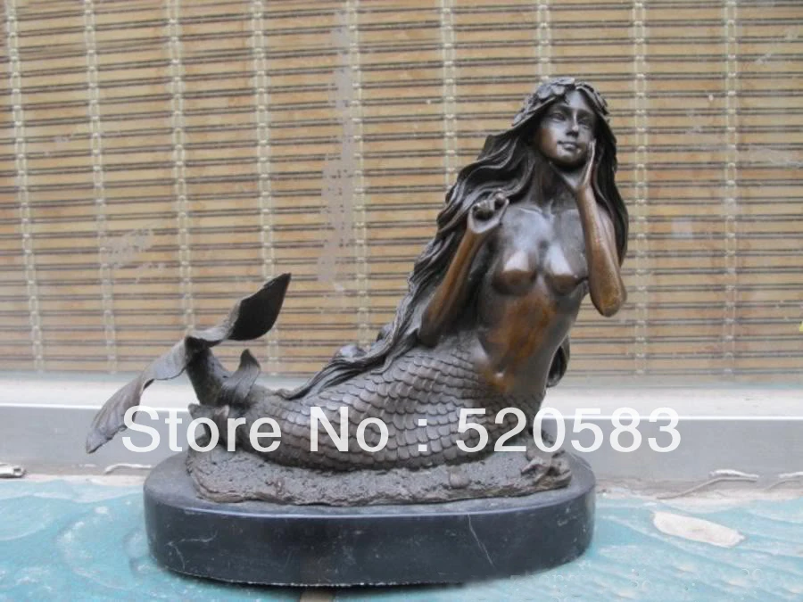 

Western pure Bronze Marble Statue Art Mermaid Marine's Classic sculpture
