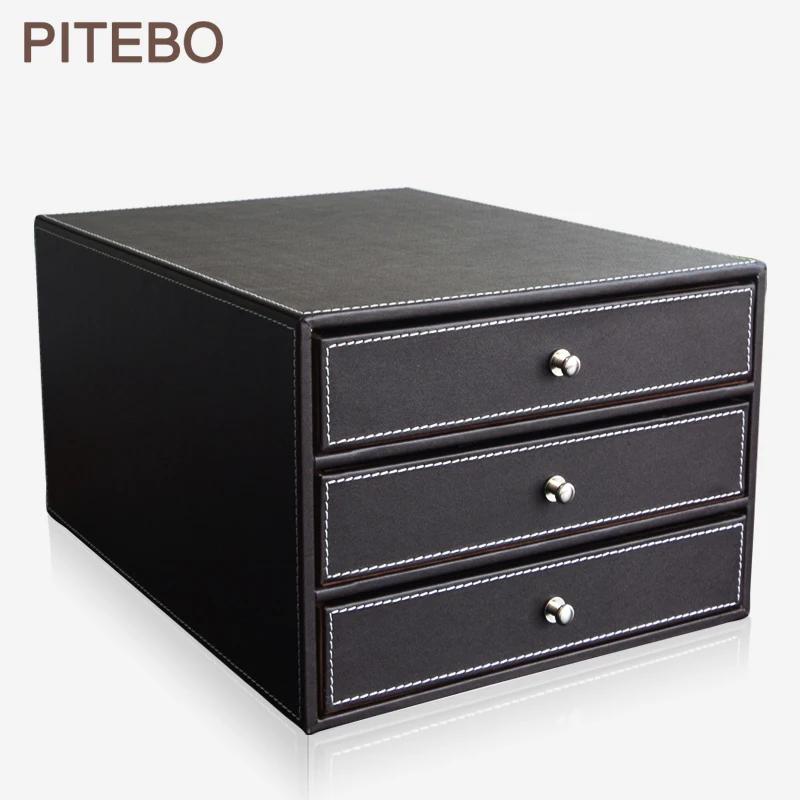 PITEBO 3 drawer 3 layer wood structure leather desk filing file