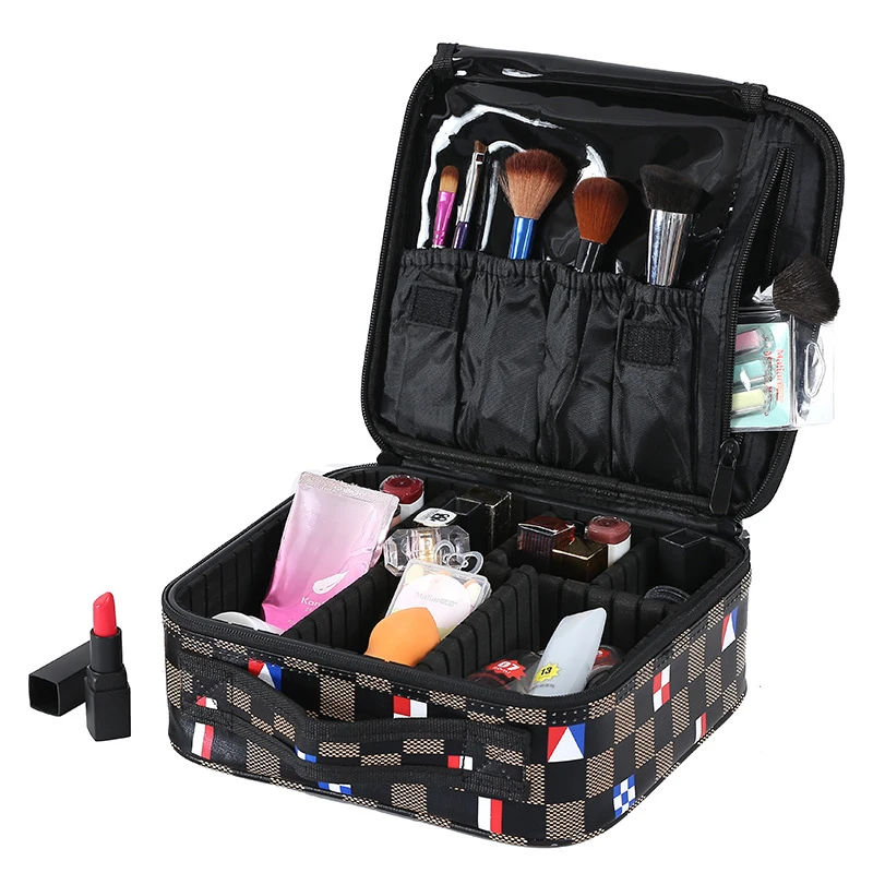 2018 Portable Makeup Box Women Travel Make Up Organizer PU Plaid Cases ...