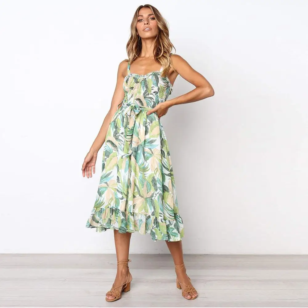 

Summer Floral Print Sexy Dress 2019 Sleeveless Spaghetti Strap Ruffles Womens Dresses Vestidos Vintage Bandage Boho Beach Dress